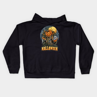 halloween scarecrow skull head pumpkins artwork Kids Hoodie